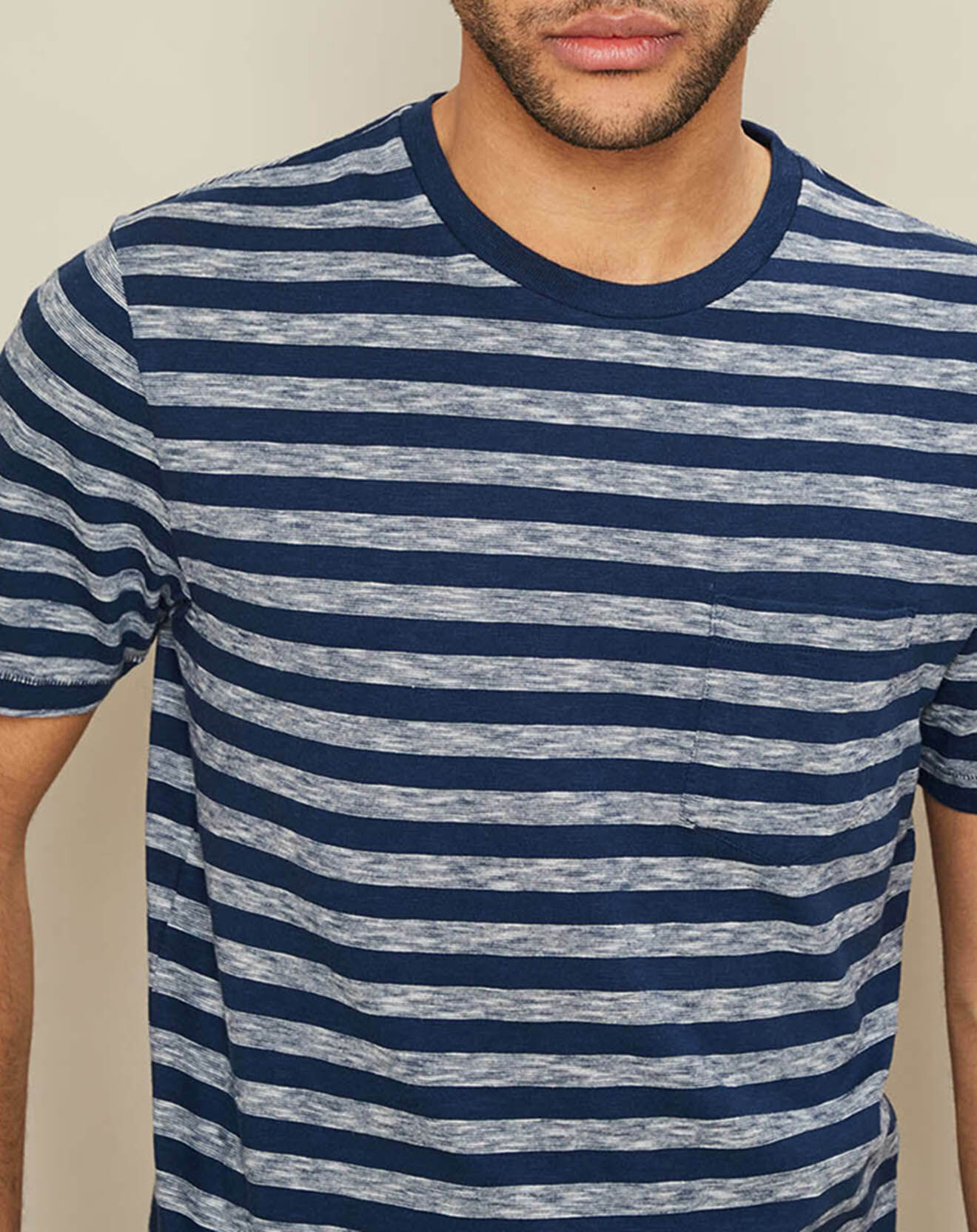 Hartford T-Shirt Pocket Crew rayé bleu marine/blanc