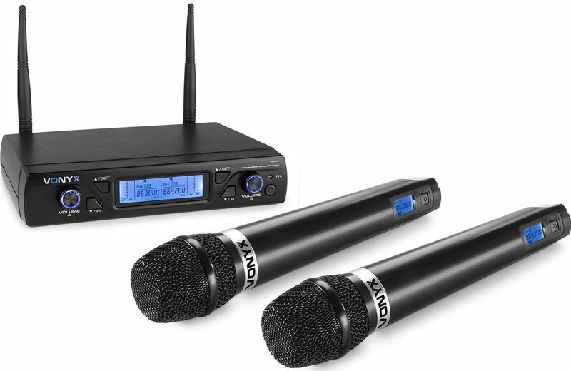 Draadloze microfoon - Vonyx WM62 draadloze microfoons - 16 kanaals - UHF - 2x handmicrofoon