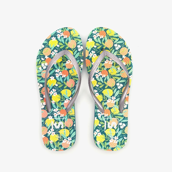 Dames teenslippers groen met print