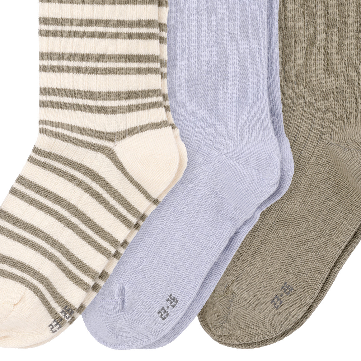 Topolino Pure Collection 3 Paar Jungen Socken mit Rippstruktur cremeweiss / oliv / hellblau
