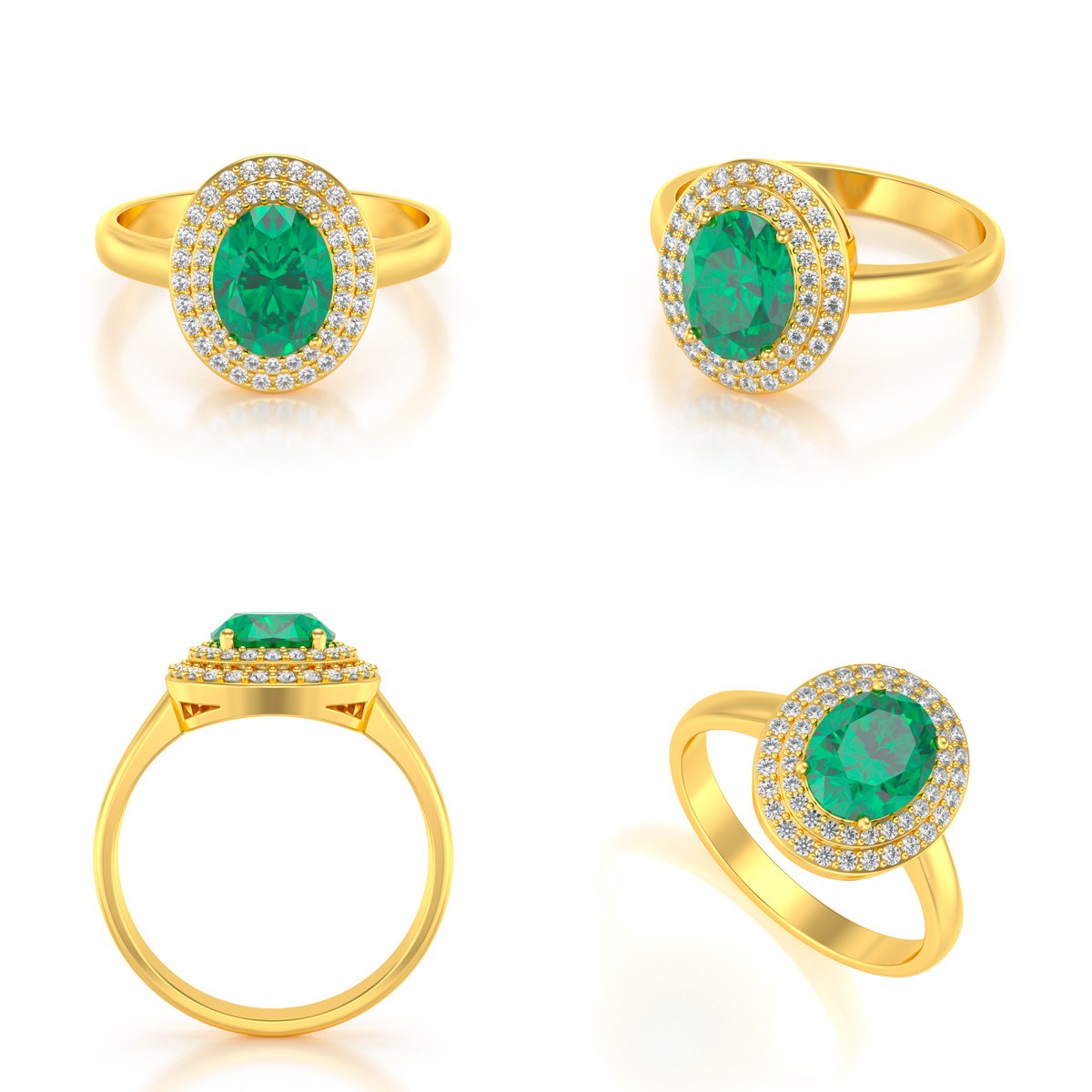 Bague Or Jaune 18 Carats & Émeraude | 51 Diamants en Double Rang - Aden