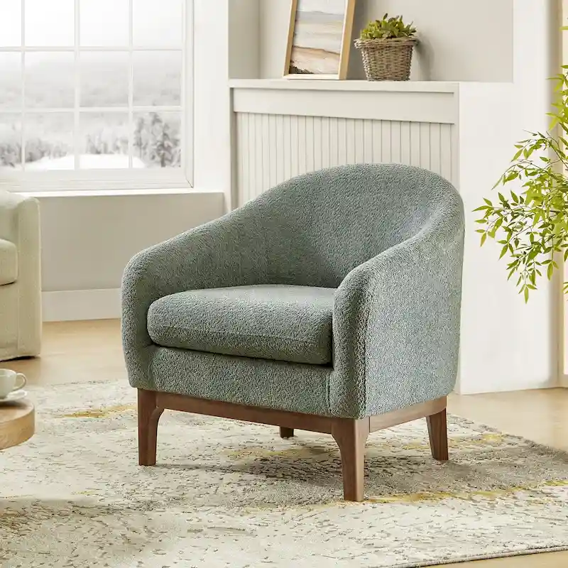 Augus Modern Boucle Accent Barrel Chair with Solid Wood Legs by HULALA HOME