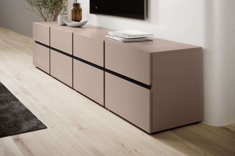 Meubella - TV-Meubel Cainan - Beige - Zwart - 225 cm