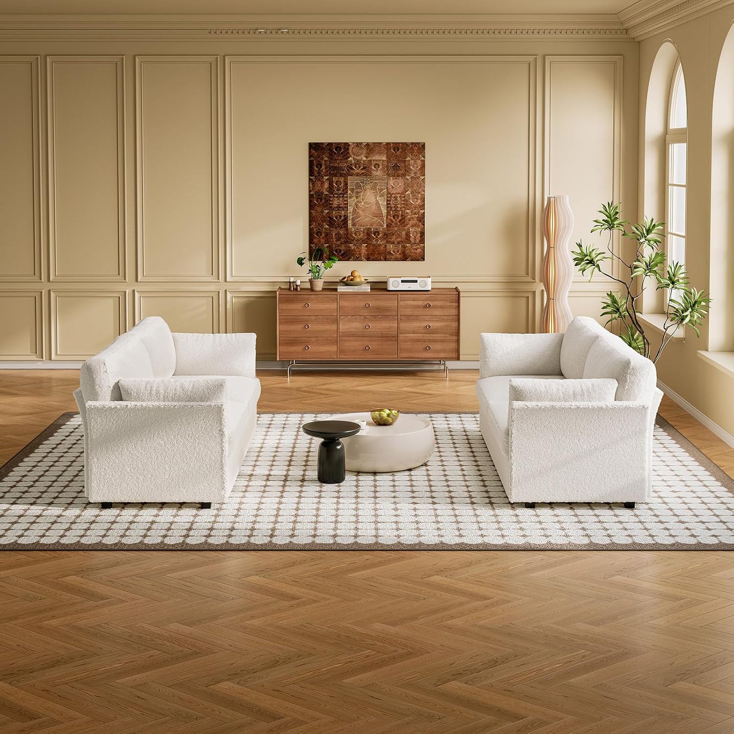 Guyii 186 cm Stoffsofa 3-Sitzer – Weiches Polstersofa für Wohnzimmer, Bequeme Couch in Hellfarbe, Moderne Stoffcouch mit Armlehnen,Ideal als Loungesofa