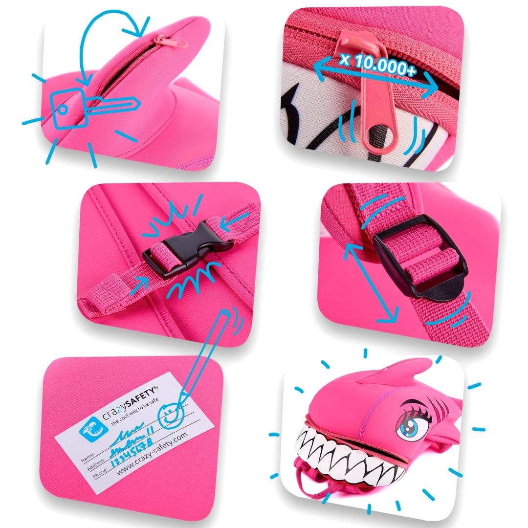 Mochila Infantil | Tubarão Rosa | Segurança Máxima | Aprovada e Certificada