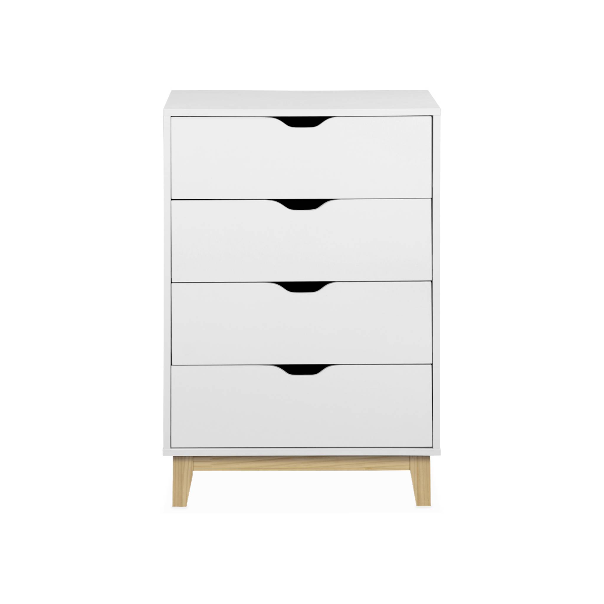 Commode blanche scandinave - floki - pieds en bois de sapin. 4 tiroirs. 60x40x90cm