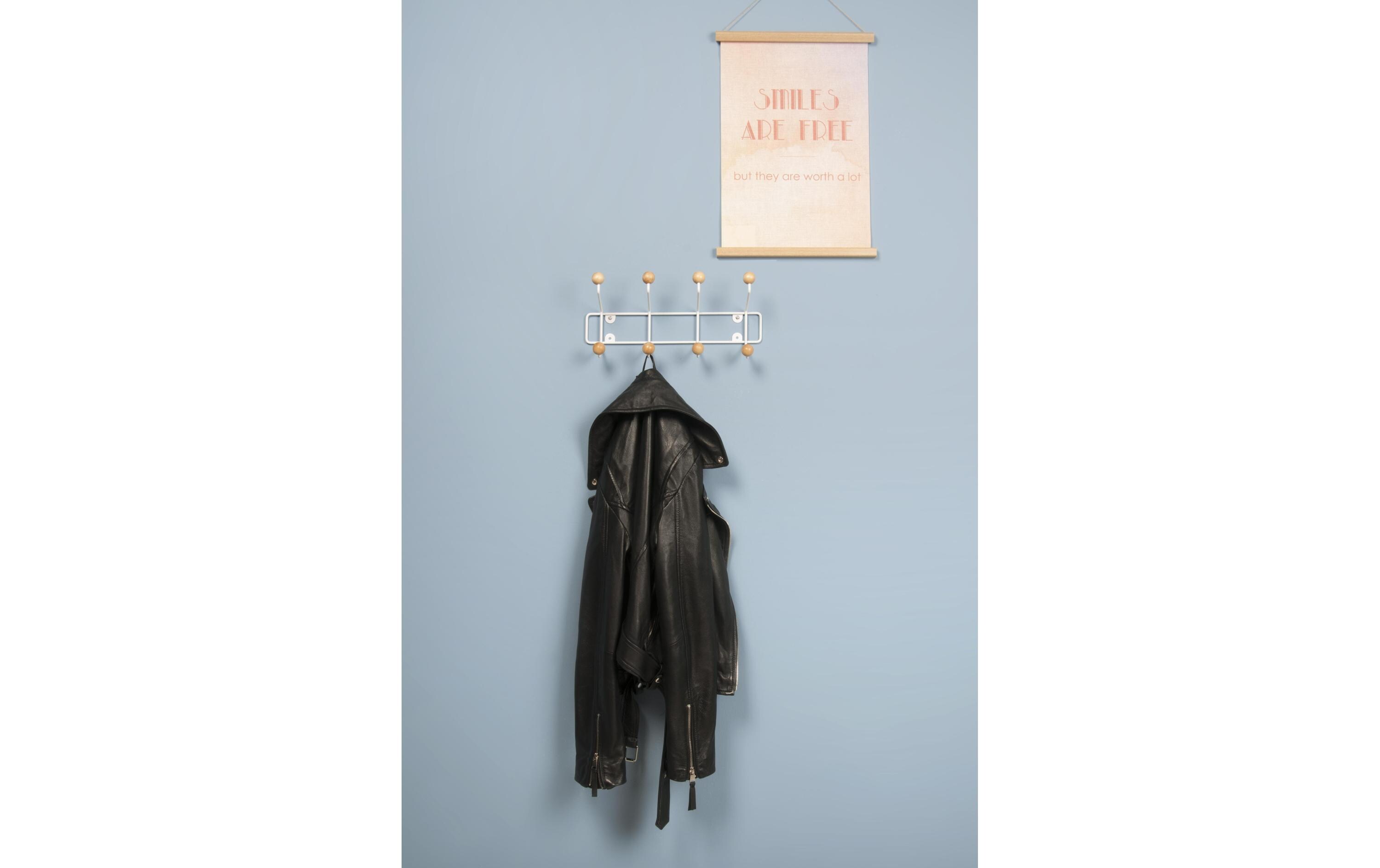 Wandgarderobe Saturnus 8 Hänger, Weiss/NaturKleiderständer aus Metall