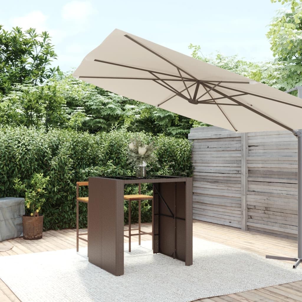 Bartisch mit Glasplatte Braun 105x80x110 cm Poly Rattan Bartisch, Bistrotisch Bartheke für Hausbar, Wohnzimmer und Esszimme