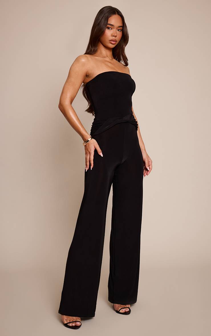 Noir Combinaison Pantalon Droit À Bandeau Slinky Avec Torsade Drapée