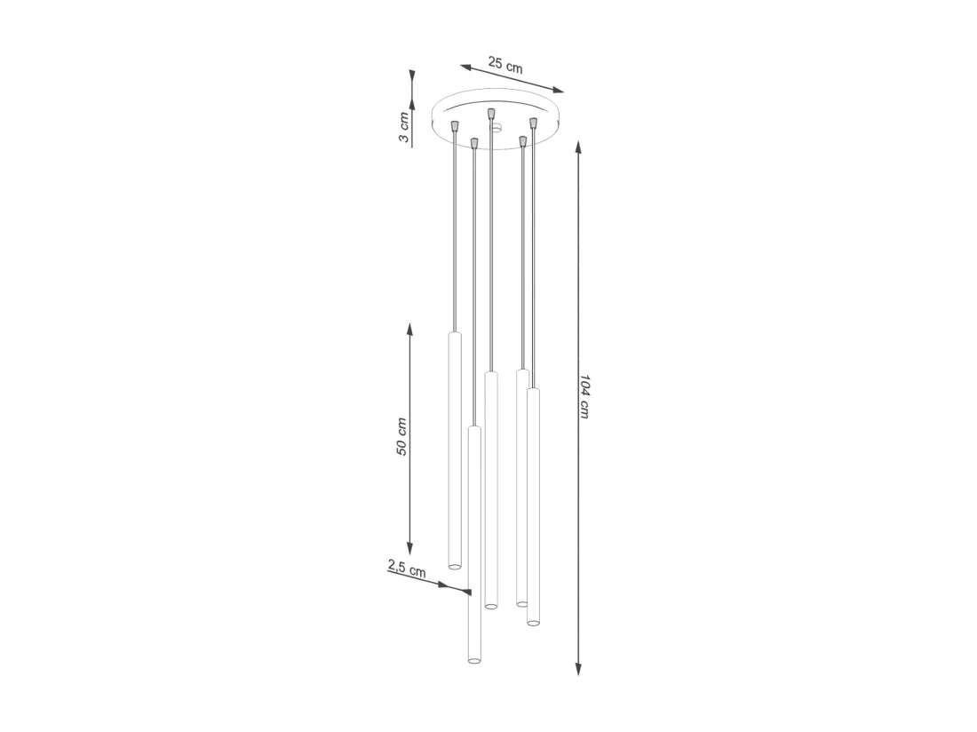 Lampe à suspension Pastelo moderne en acier - 5 sources lumineuses - L.25 x H.104 cm - ocre rouge