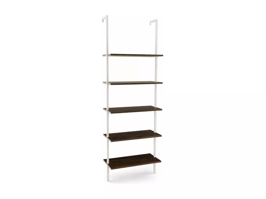 Étagère Échelle Bibliothèque à 5 Niveaux avec Cadre Métallique, Étagère Murale à 5 Niveaux 60x30x180CM (Marron + Blanc)