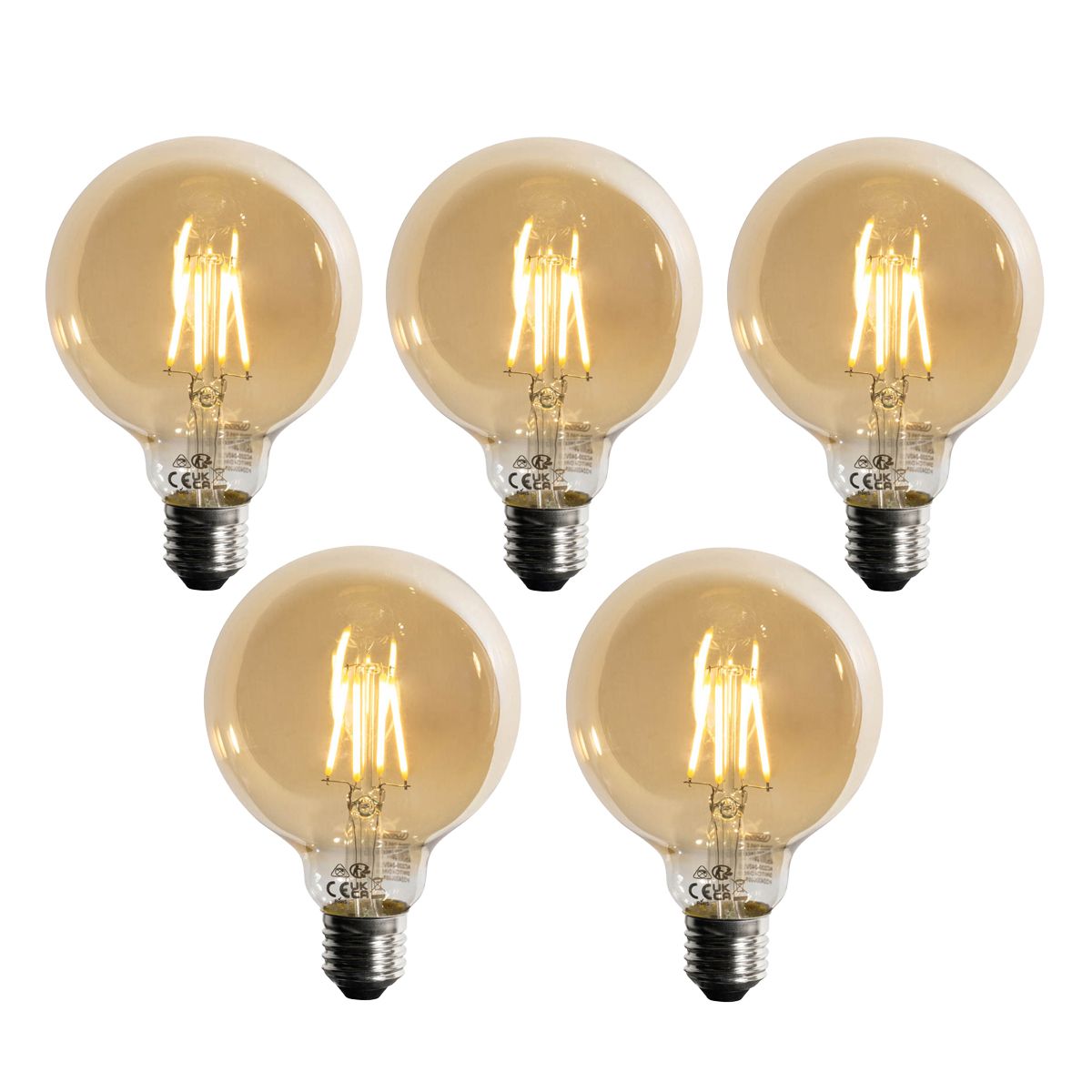 Set van 5 E27 dimbare LED lamp G95 5W 450 lm 2700K
