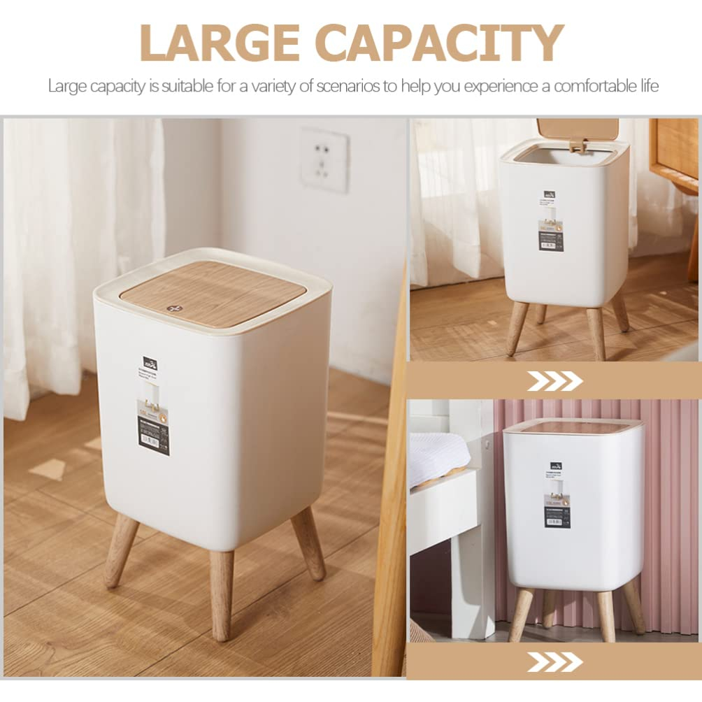 (10l) Deko Mülleimer Abfall Behälter mit Press Top Deckel   Standfüsse für Badezimmer / Küche / Büro - Weiss / Braun
