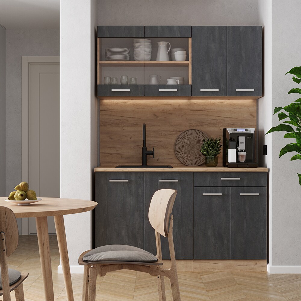 Vicco Singleküche R-Line 140 cm Schwarz Beton Eiche ohne Arbeitsplatte