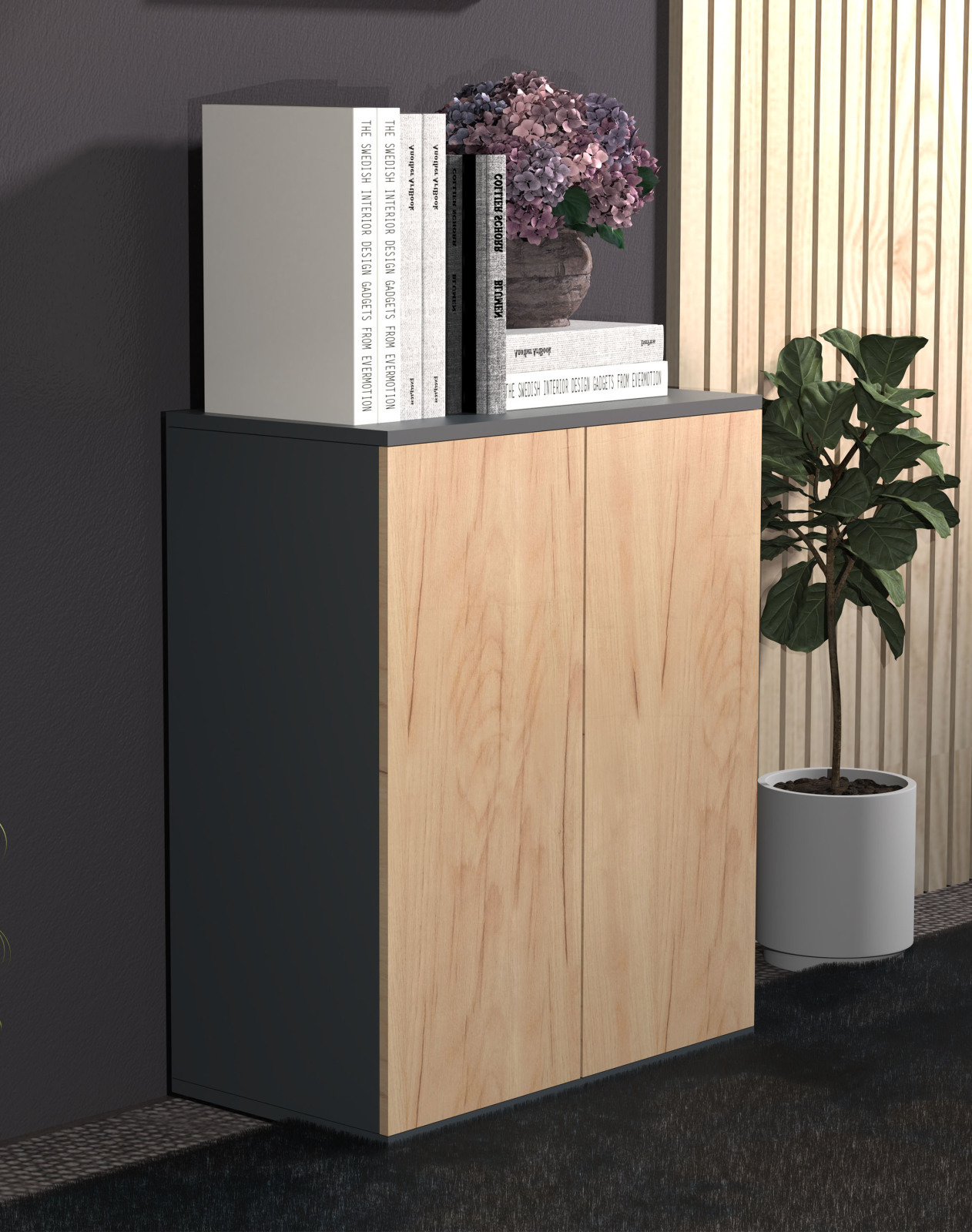 Kommode DALOSA - anthrazit-Honig Eiche - 2 Fächer - 60 cm