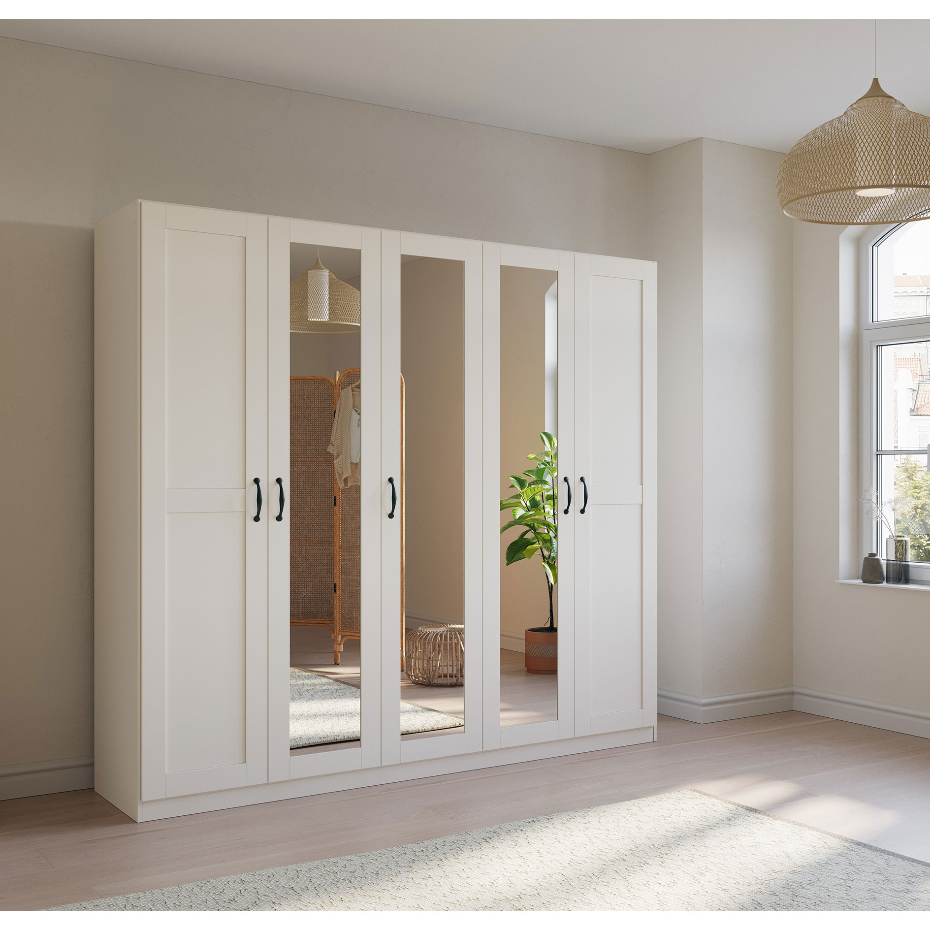 Drehtürenschrank - alpinweiß - 3 Spiegeltüren - 226 cm