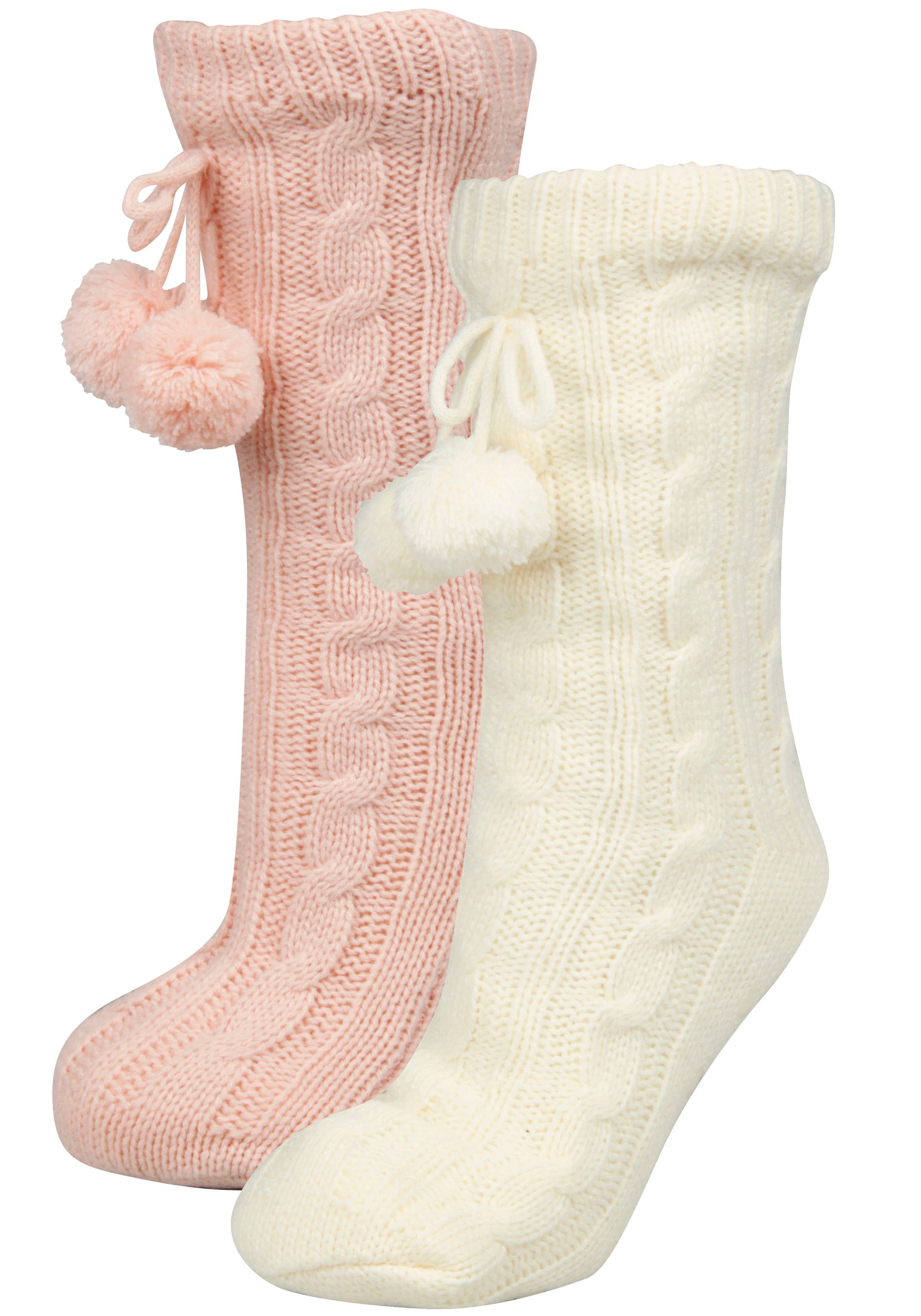 Capelli New York Kuschelsocken mit Zopfmuster und Bommeln