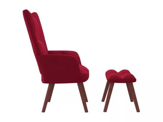 Chaise de relaxation avec repose-pied Rouge bordeaux Velours