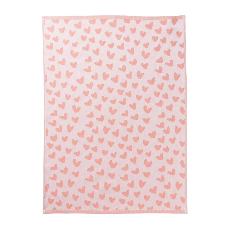 Theedoek hartjes - lila/koraal - 50x70 cm