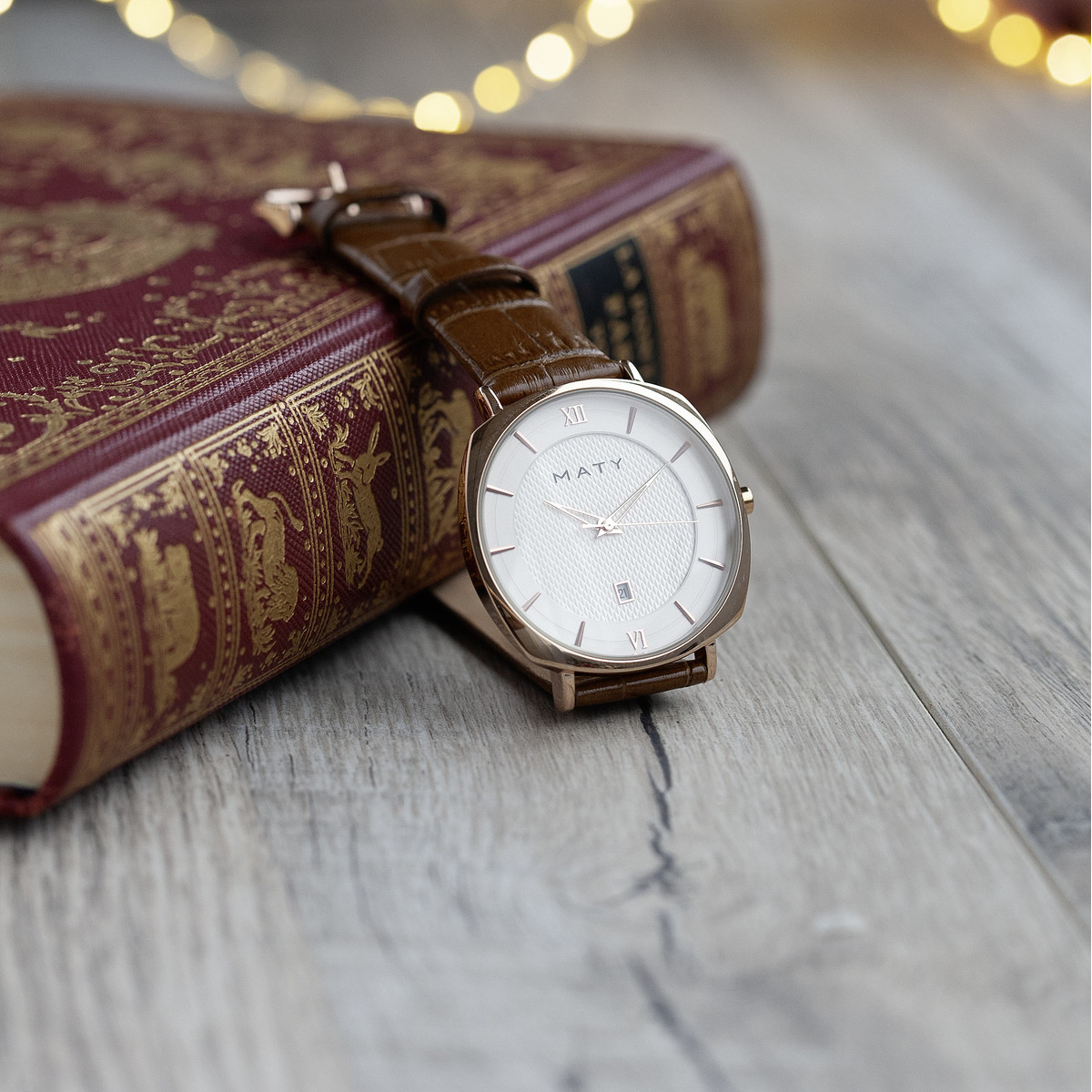 Montre MATY dorée rose cuir marron