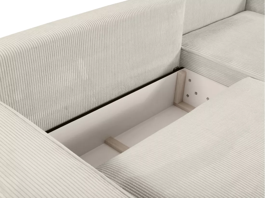 Canapé d'angle droit convertible en velours côtelé beige AMELIA