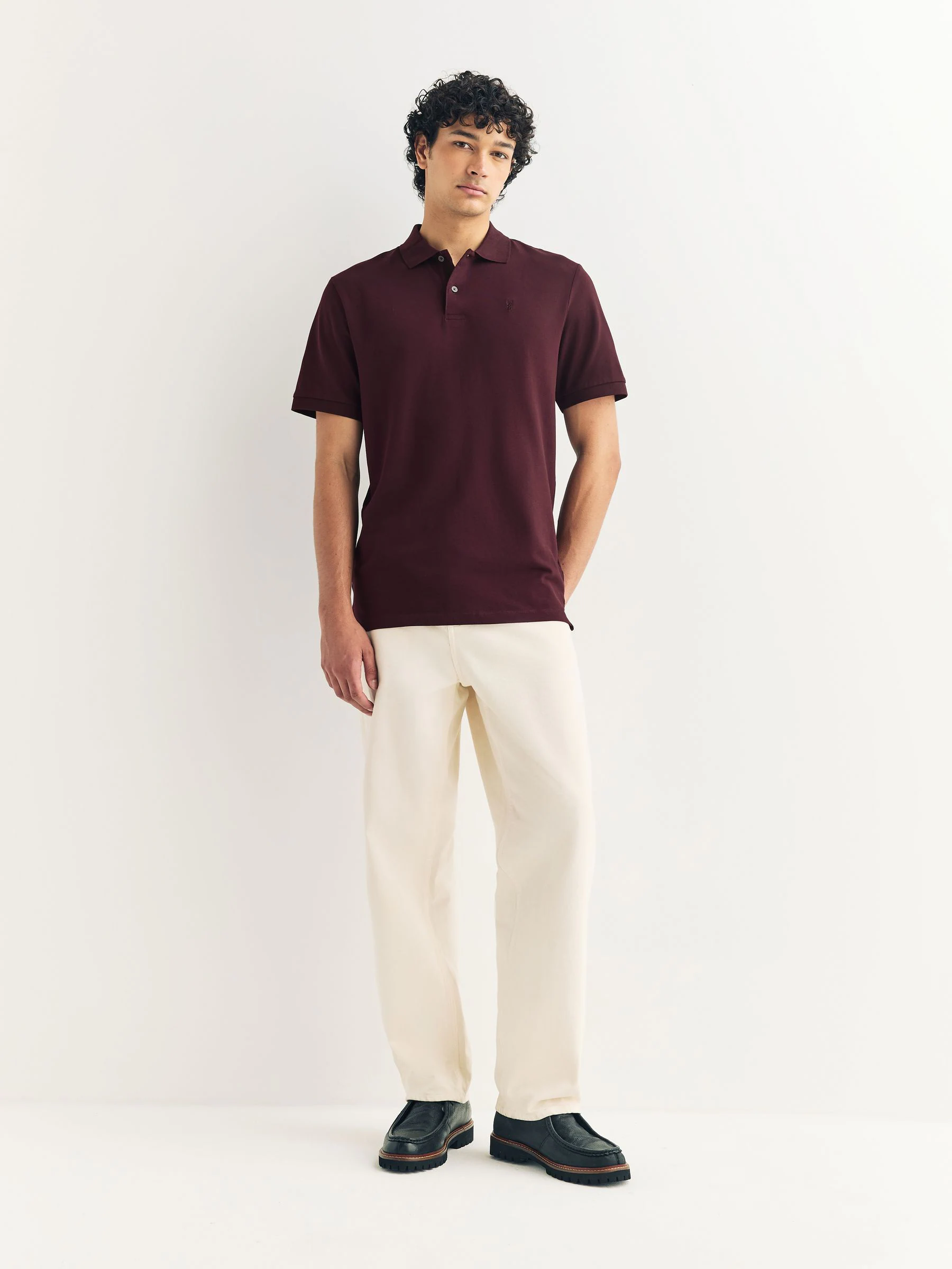 Bordeauxrood - Slim Fit - Long-Sleeve Pique Polo Shirt