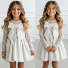 Royal Bow Lace Party Dress - beige