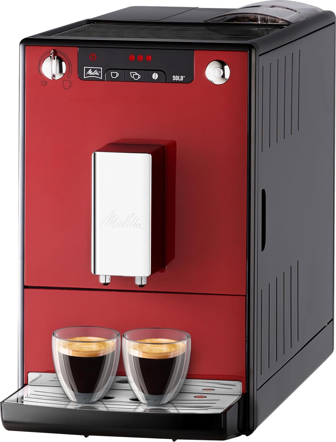 Melitta Caffeo Solo Noir Pure Black, Machine à Café à Grains avec Broyeur et Système d'Extraction des Arômes, Affichage LED, Mode 1 à 2 Tasses, Cafetière Expresso, Automatique, E950-222, 1400W