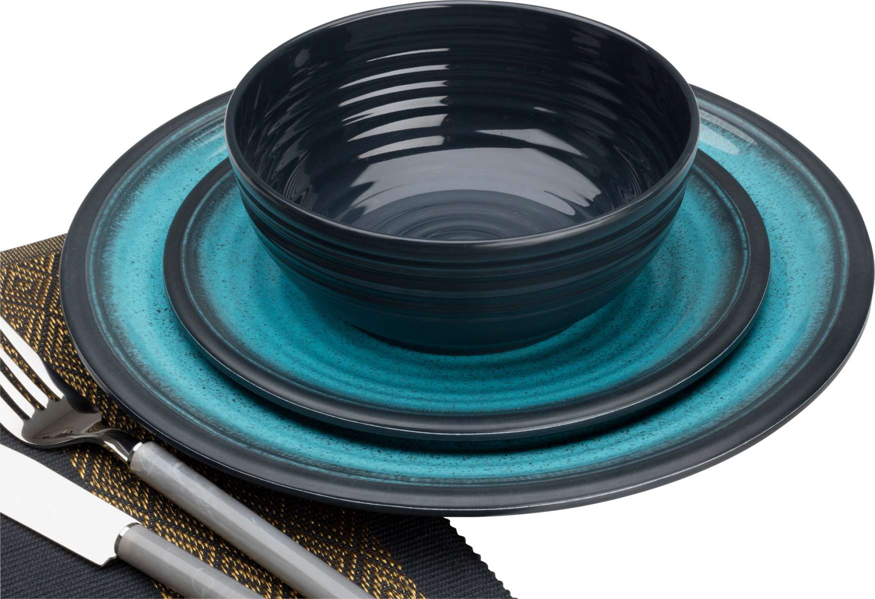 Flamefield Granite Geschirr-Set 12-tlg. aqua/schwarz für 4 Personen