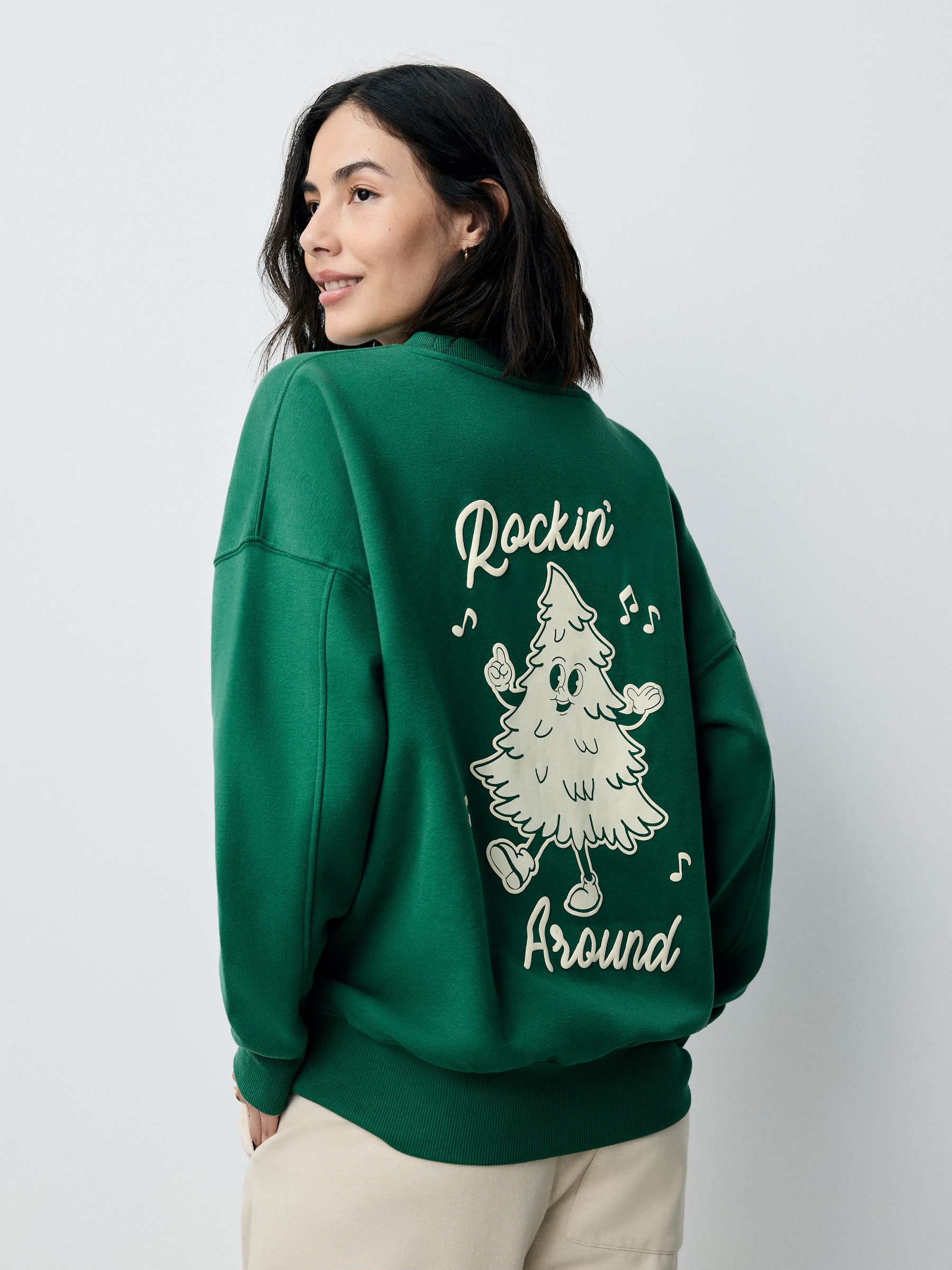 Donkergroen - Seizoensgebonden grafisch Kerstmis longsleeve crewneck Sweatshirt