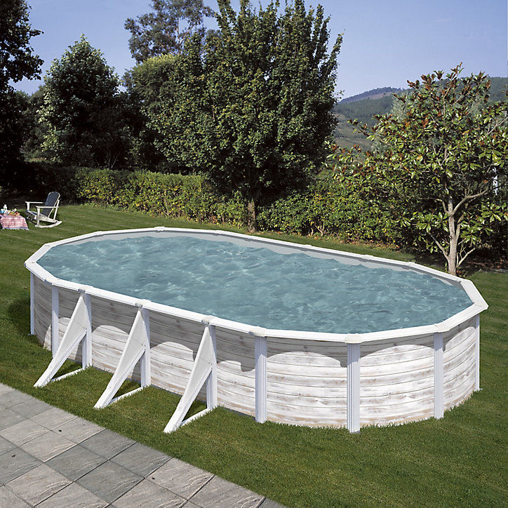 Piscine hors sol acier aspect bois Gré Finlande 7,44 x 3,99 x h.1,22 m