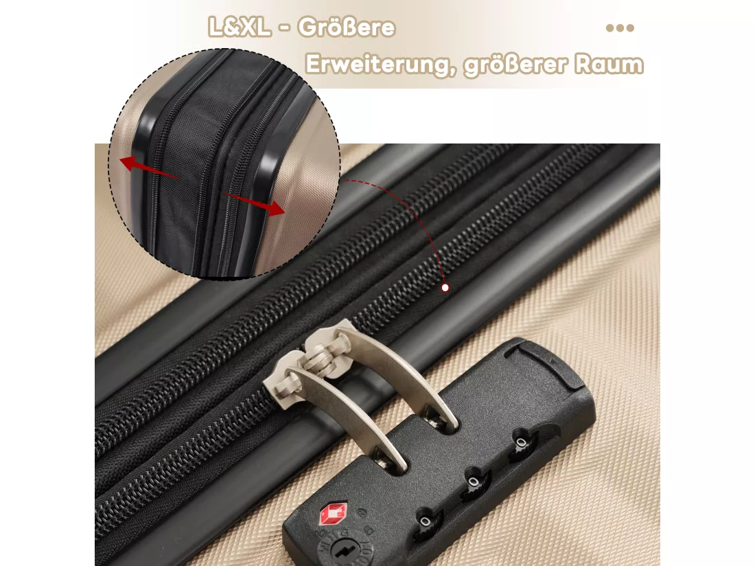 Ensemble de Bagage à main 3 pièces M&L&XL - en matériau ABS - valises à coque rigide - Champagne