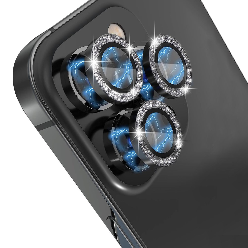 iPhone 13 Pro / iPhone 13 Pro Max Kameraschutz Objektiv Ring Protector Glitzer Abdeckung - Schwarz