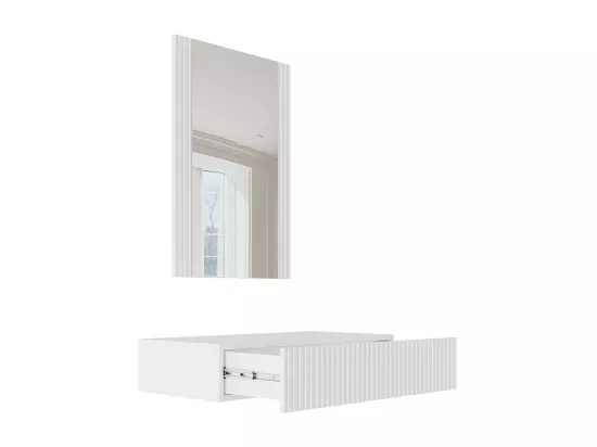 Coiffeuse Levmari 111, Blanc, Miroir, 97x80x42cm