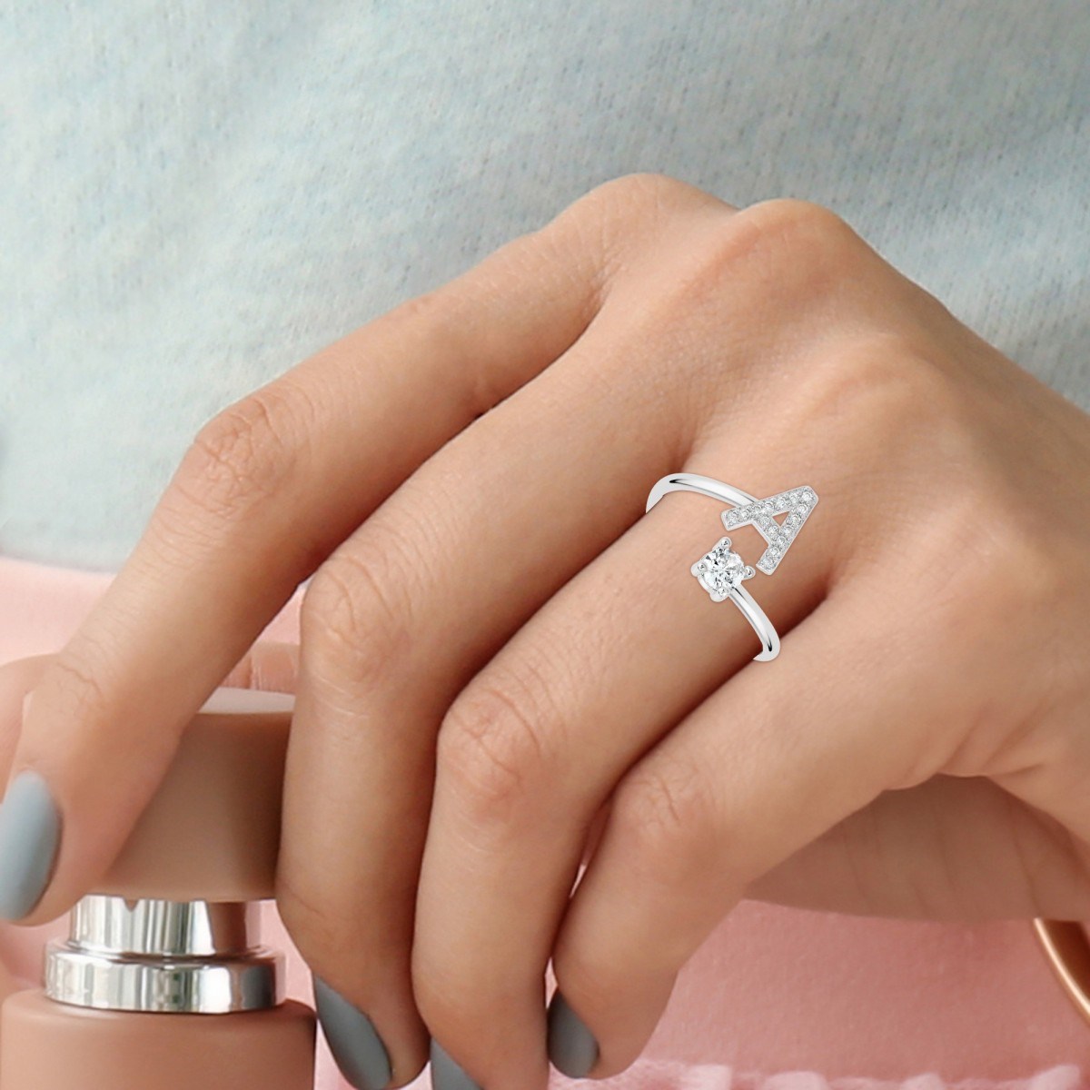 Bague lettre A ajustable SC Crystal ornée de Zirconium