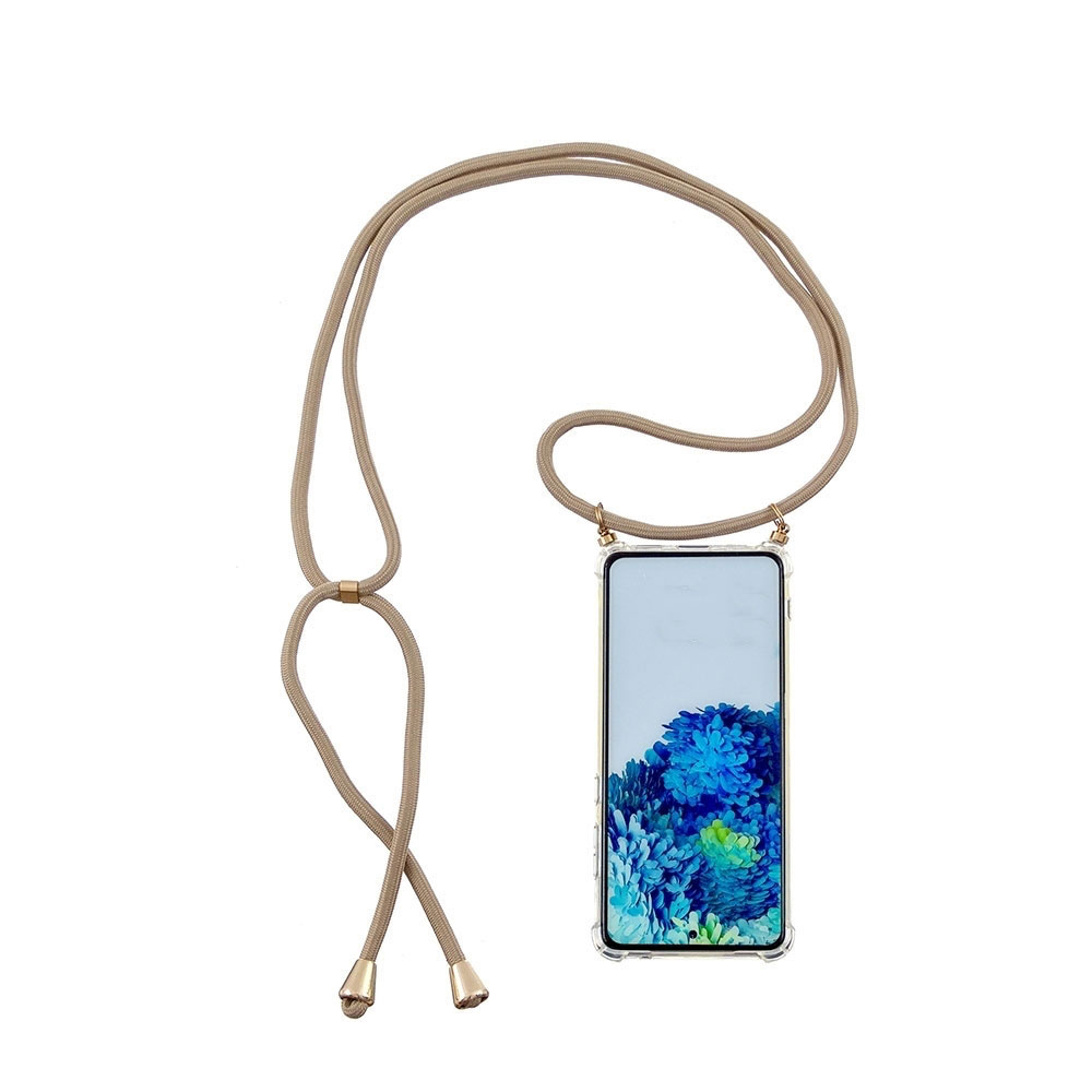 Samsung Galaxy S21 FE 5G Necklace Gummi Hülle Air Cushion Fallschutz   Handykette (150cm) - Beige / Gold