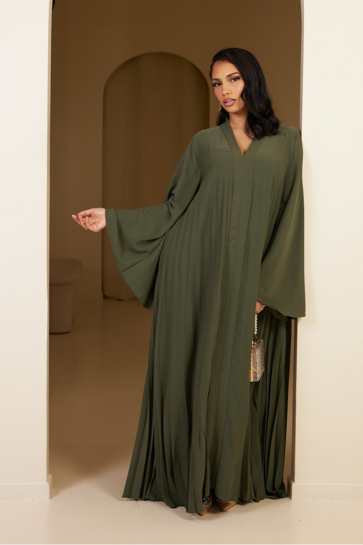 Abaya kaki plissée
