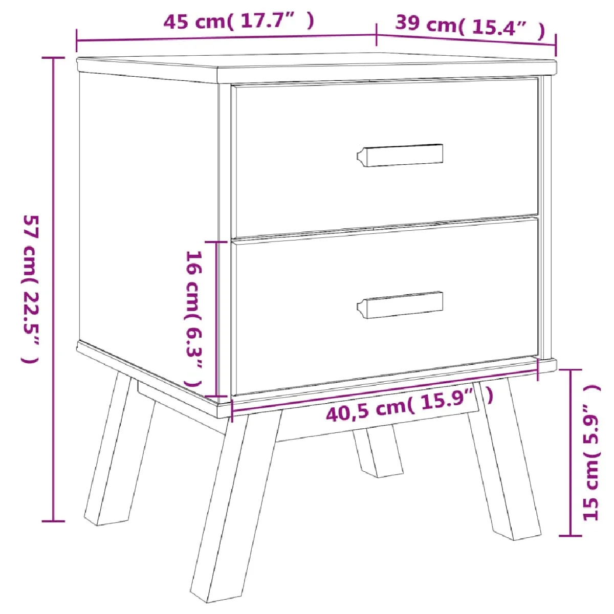 VidaXL Table de Chevet Olden 45x39x57 cm - Bois de Pin