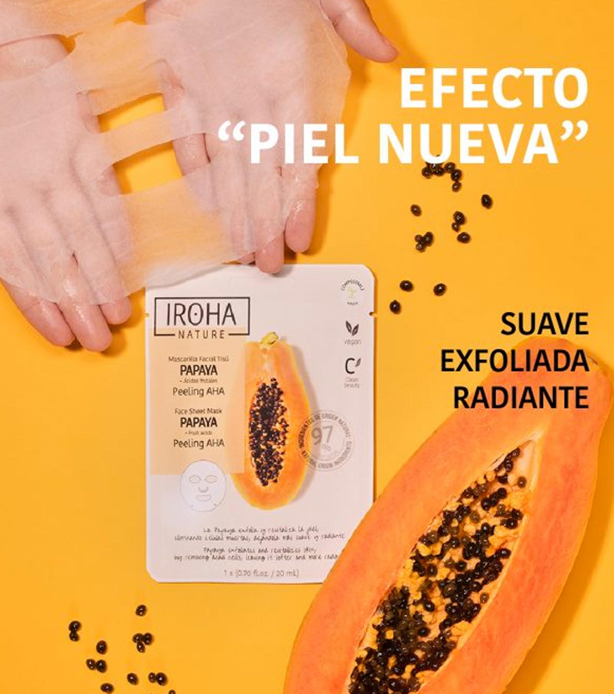 Iroha Nature - Máscara facial de tecido peeling AHA - Mamão