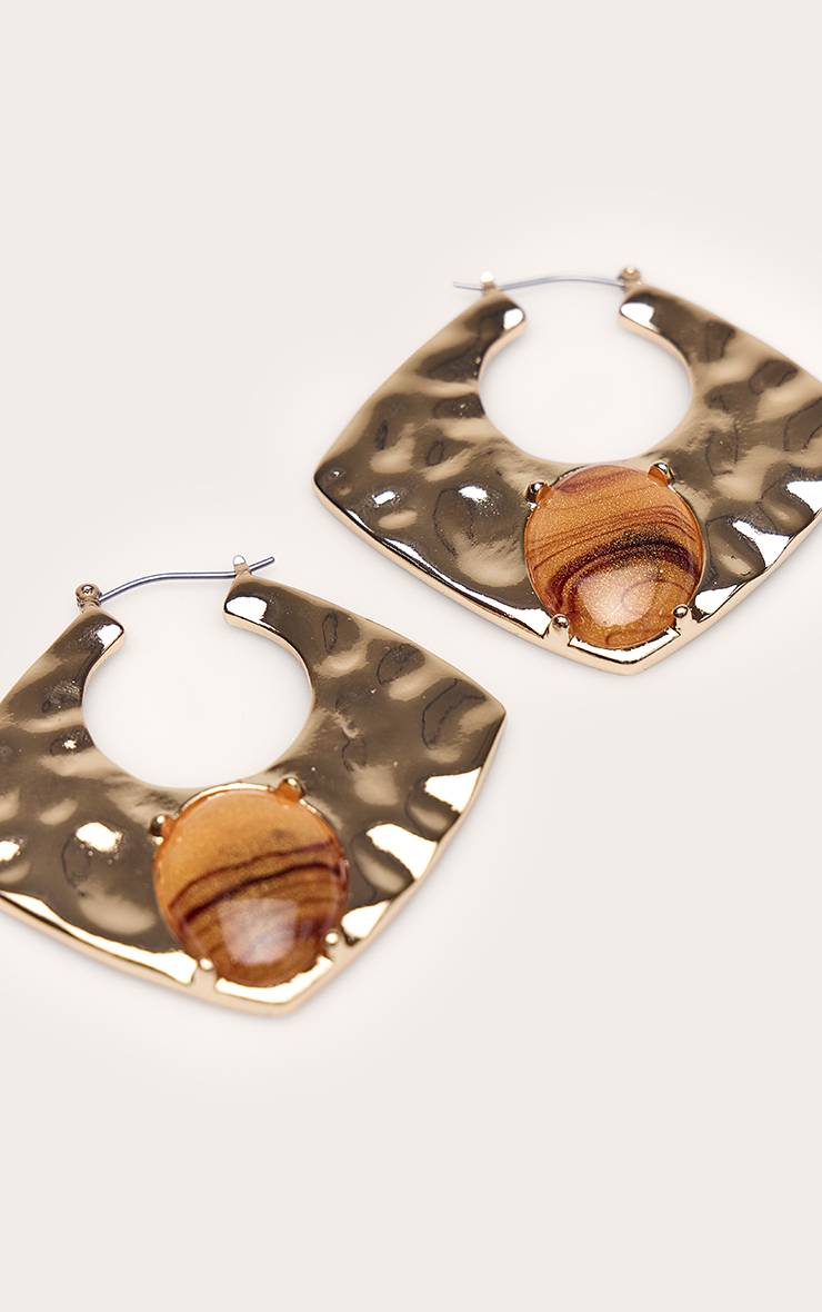 Boucles D'oreilles Statement Abstraites En Œil De Tigre Martelé