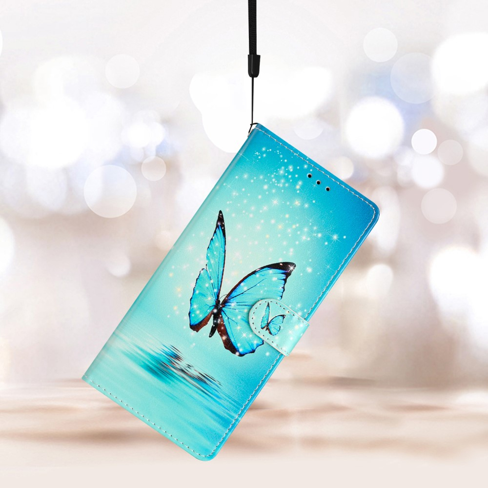 Samsung Galaxy A54 5G Leder Tasche mit Kartenfächern - Schmetterlinge (Blau)