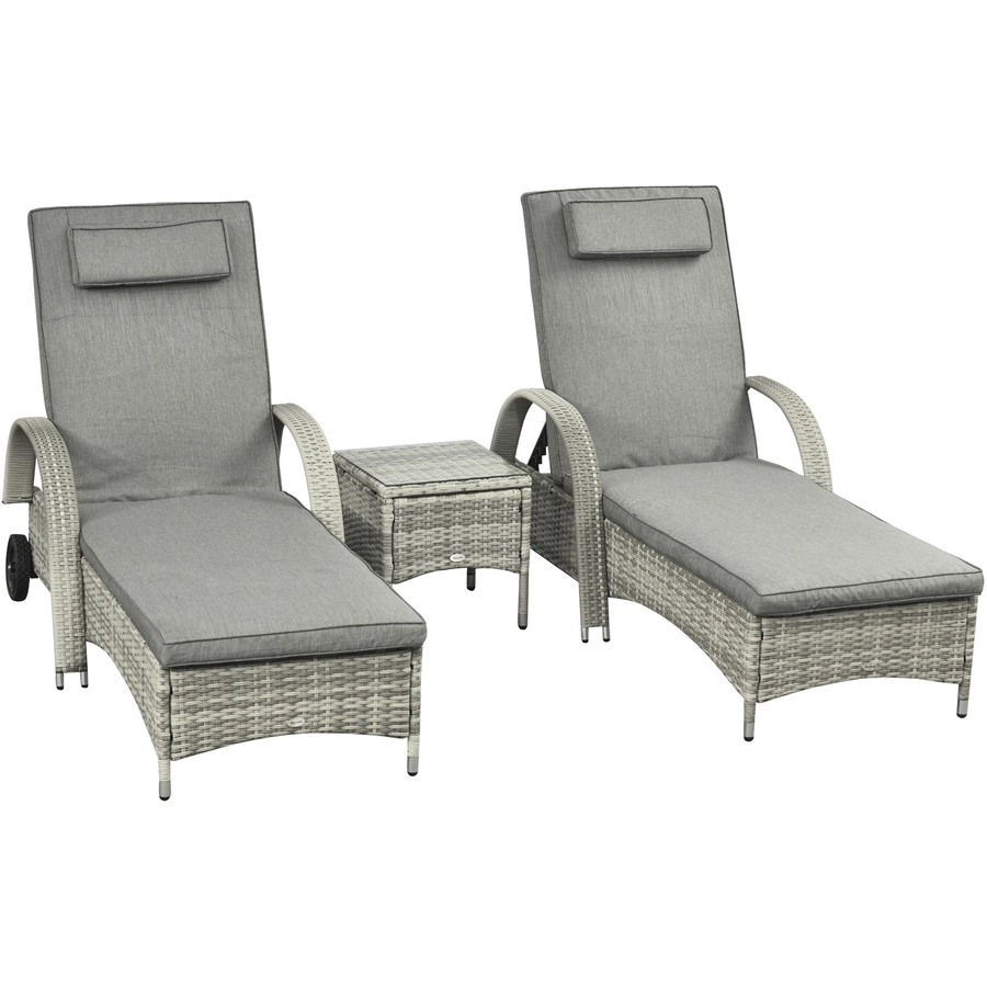 Outsunny Rattan Sonnenliegen mit Tisch grau
