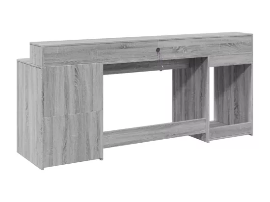 Bureau et lumières LED sonoma gris 200x55x91 cm bois ingénierie