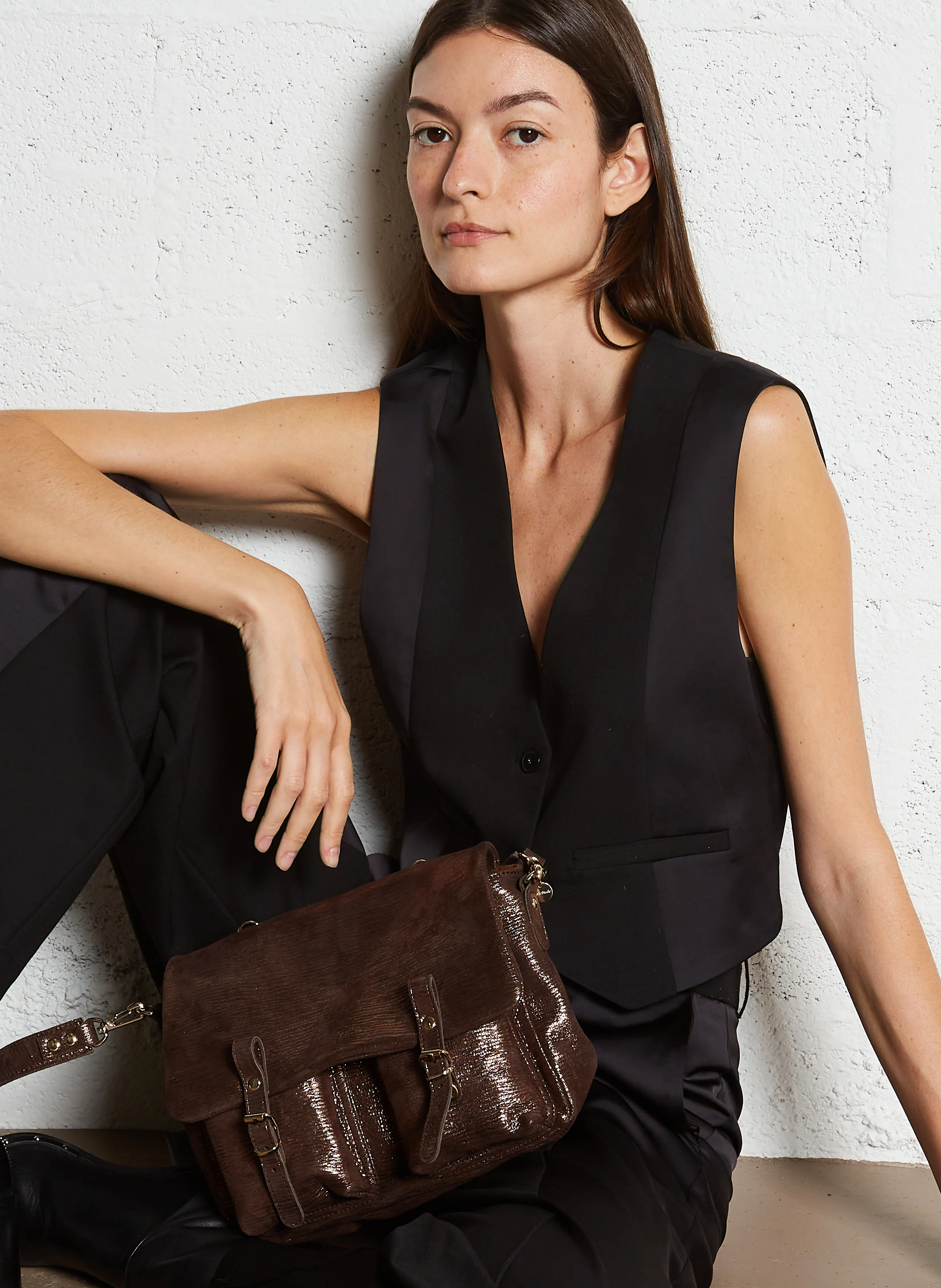 MINI MATHS - Sac bandoulière en cuir irisé | Marron