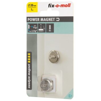 Magneet Neodymium met schroefdraad en boutje zilver 20mm