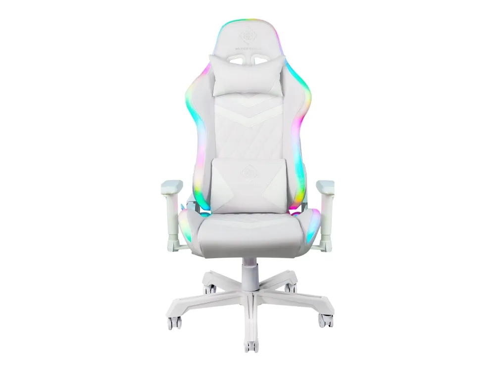 DELTACO GAMING GAM-080 - Spillestol - ergonomisk - armstøtter - T-formet - vippe - drejeled - kunstig læder - hvid, RGB