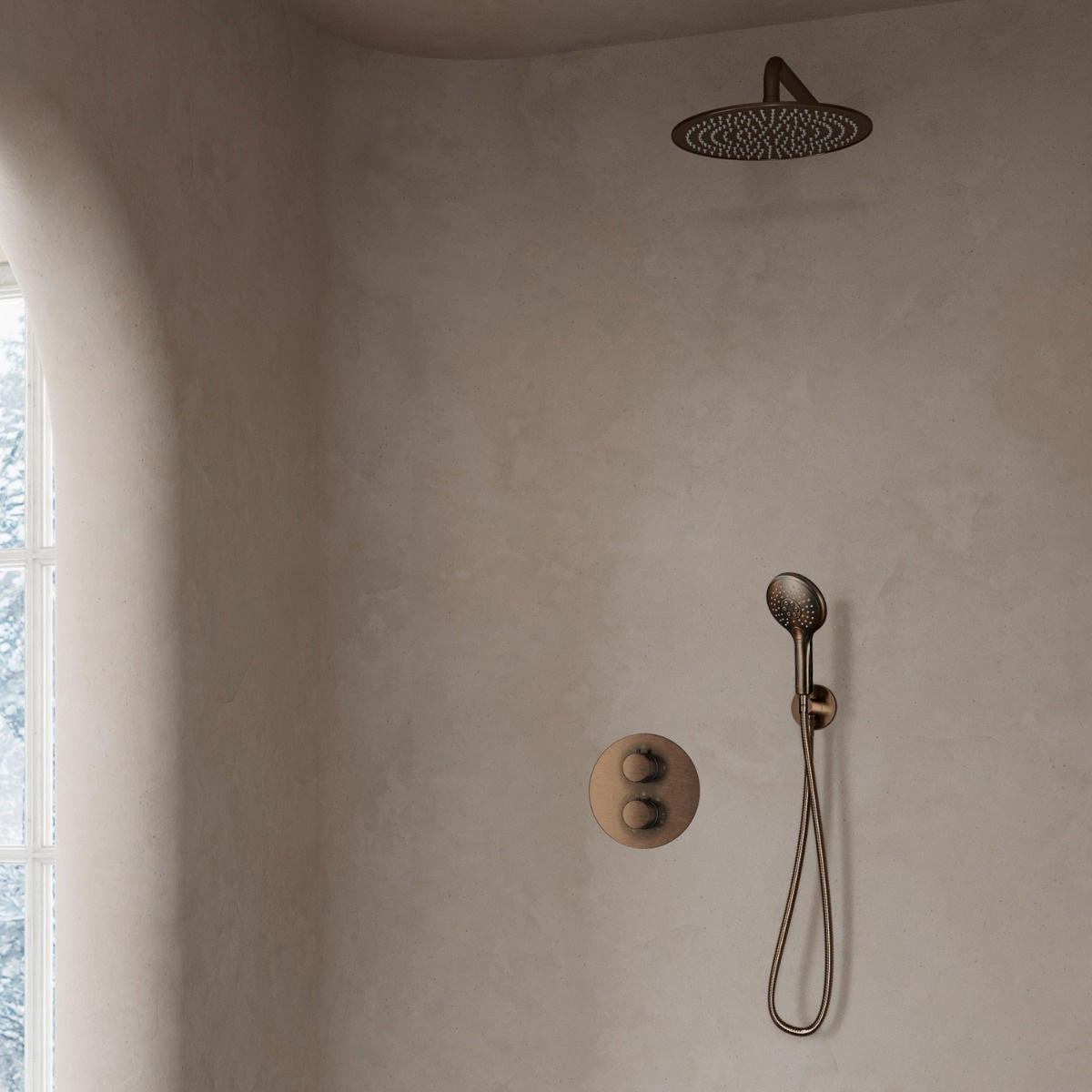 Saniclear Antique inbouw regendouche rond met 30cm hoofddouche, wandarm en 2 standen handdouche verouderd messing