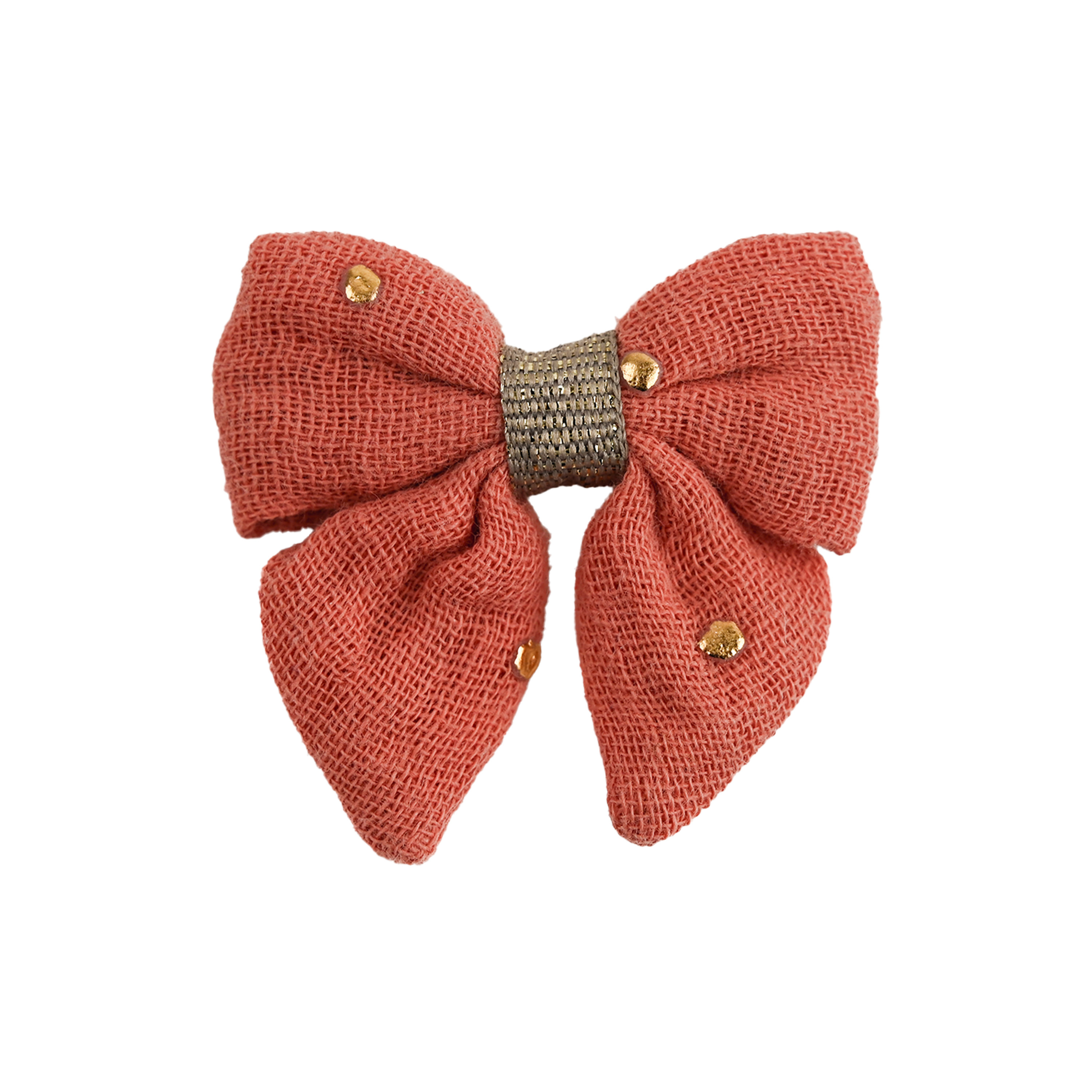 Barrette Mini Noeud Papillon Gaze Pois Or Rose Blush