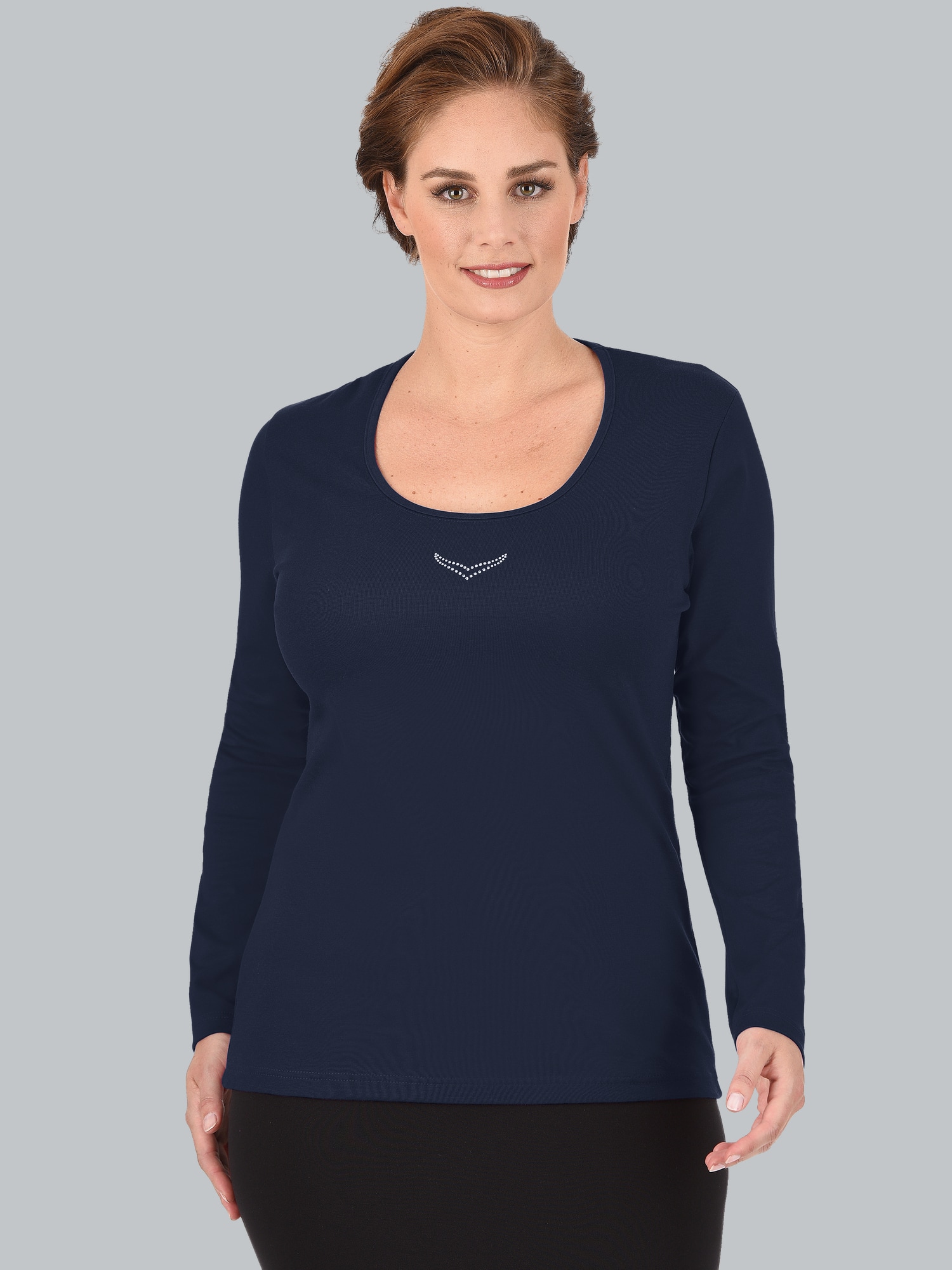 Langarmshirt mit Kristallsteinen Navy