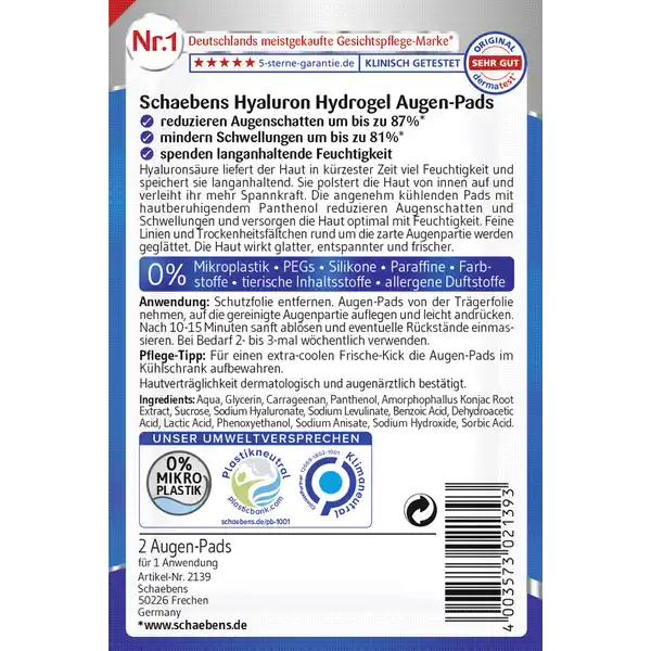 Hyaluron Hydrogel Augen-Pads